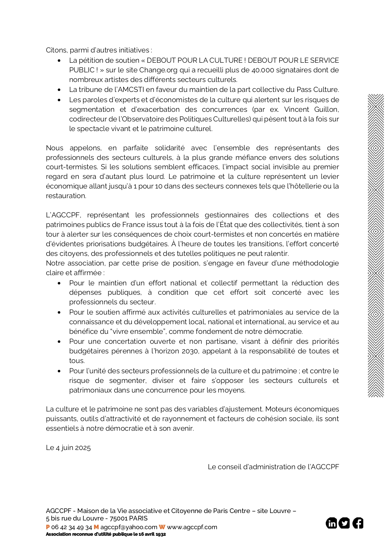 Restrictions et coupes budgétaires appliquées à la culture - communiqué de l'AGCCPF_page-0002